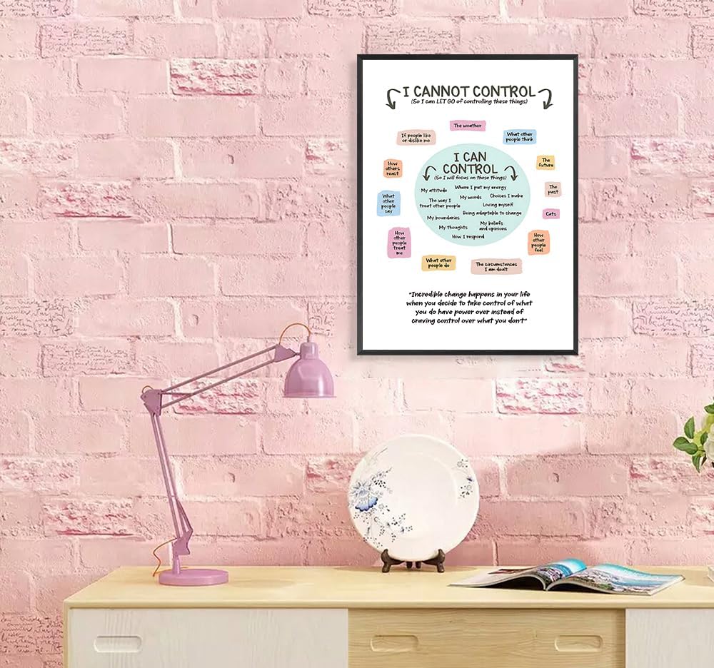 uoyien Growth Mindset Mental Health Posters I Cannot Control and I Can Control Positive Affirmations Charts Canvas Wall Art Kids Educational Prints For Calming Corner Decorations Framed 12x16in