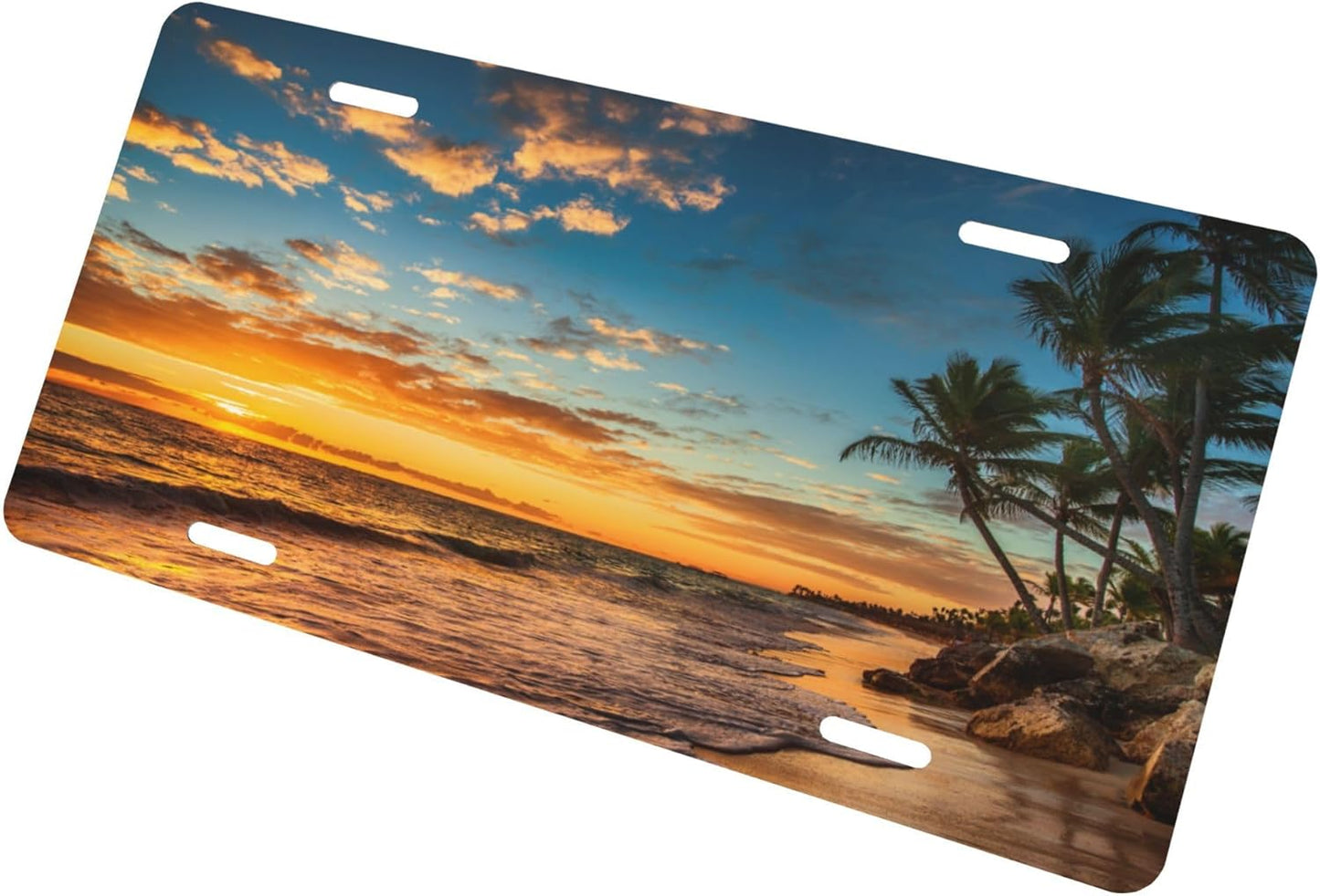 Beach Palm Tree Ocean License Plate Funny Aluminum Front License Plates Decorative Waterproof Rust-Free Metal Car Plate Covers for Women Men Car Tag Accessories fit Truck SUV Rv 12 X 6 Inch