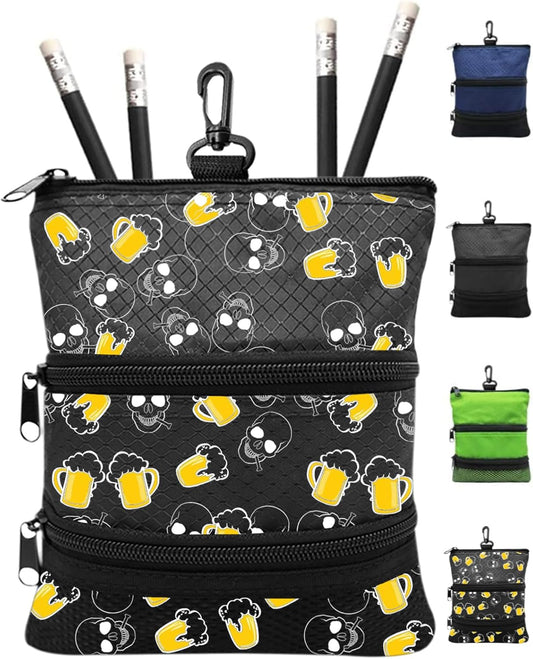 FINGER TEN Golf Pouch Bag for Valuables Tee Color with 4 Golf Pencil Pack, Zippered Pocket Gear Clip Hook to Bag