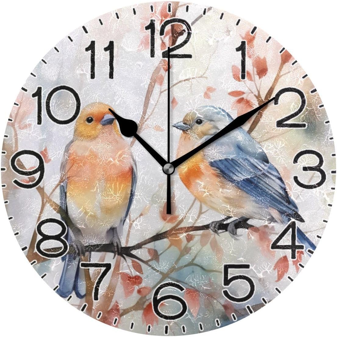 Birds on Branch Wall Clock Battery Operated Non Ticking Silent Quartz Analog Rustic Farmhouse Round Clock Retro Decor for Home Kitchen Living Room Bathroom