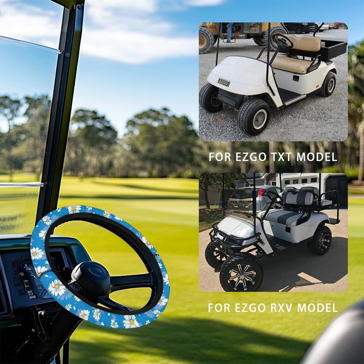 Daisy Golf Cart Steering Wheel Covers Blue Golf Cart Steering Wheel Cover Soft Boat Steering Wheel Cover Keep Cool in The Heat