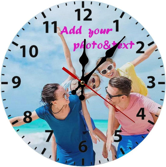 Custom Wall Clock,Personalized Wood Clock add Your Photo/Text,Customizable Silent Round Decoration for Kitchen Bathroom 12inch style1