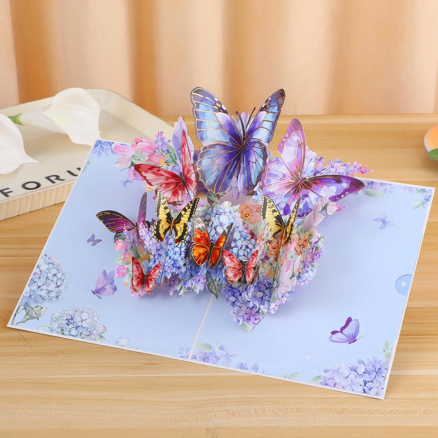Elegant Blue Butterfly Dimensional Pop Up Birthday card. A beautiful gift for women who love butterflies for Mother's Day, Thanksgiving, Women's Day, Wedding Anniversary,with envelope.