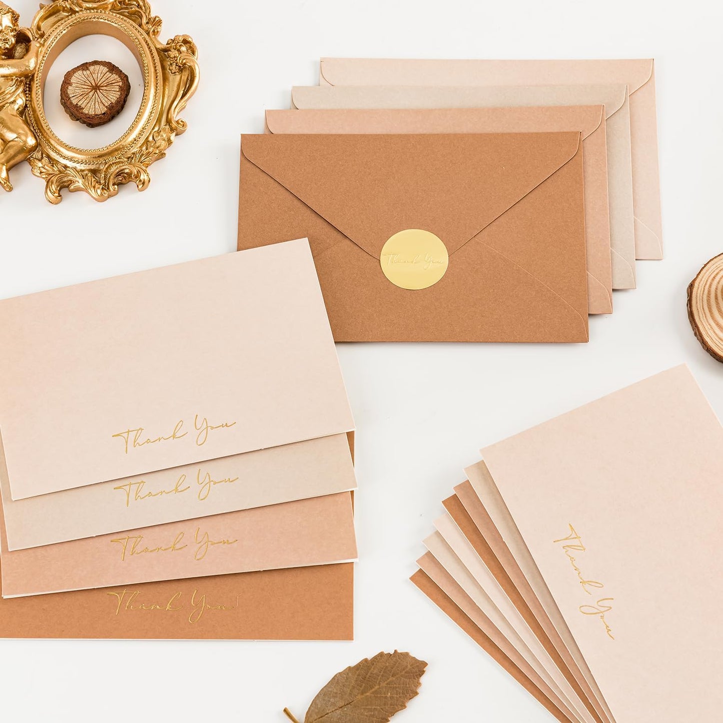 Crisky Neuttral Brown Thank You Cards with Envelopes & Stickers， 50 Pack Bridal Shower Graduation Thank You Cards Small Business, Wedding Baby Shower Birthday Funeral Notes Bulk