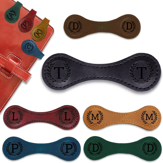 Personalized Magnetic Leather Bookmark - 26 Letters Vintage Engraved Book Marks,Custom Bookmark with Initial,Bookmarks for Women,Reading,Book Lovers (Black, T)