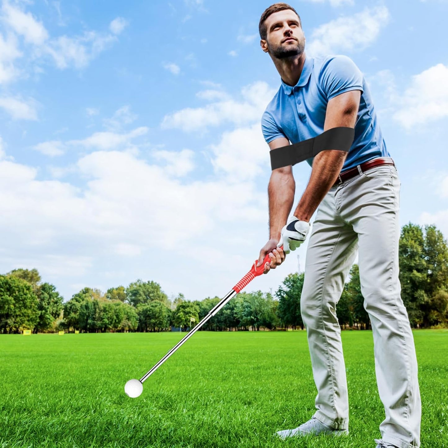 Golf Grip Swing Training Aid - Retractable Click Club Trainer Indoor Practice Warm Up Stick Flexible Telescopic Short Club Tempo Sound Release Trainer Devices