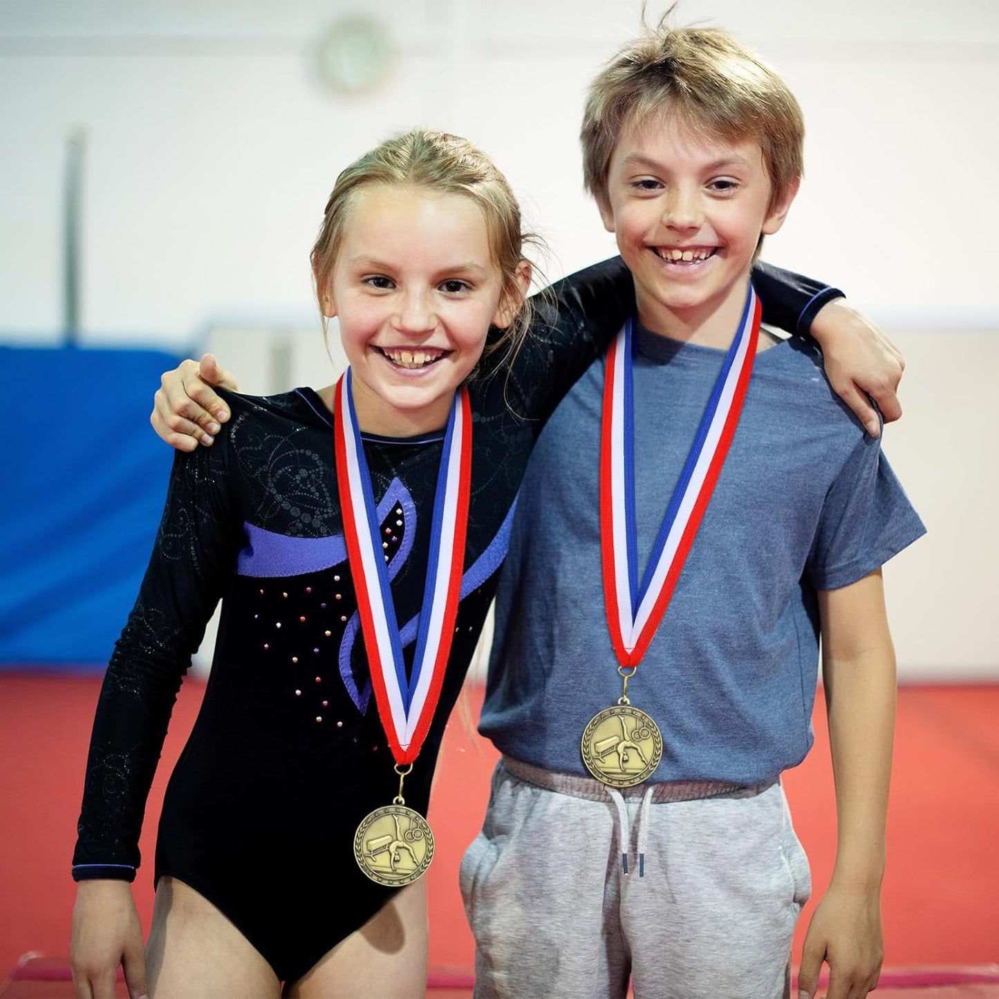 36 Pcs 2'' Gold Medals Bulk Volleyball Football Basketball Soccer Baseball Archery Dink Ball Cheer Track Bowling Awards Medals with Ribbons for Sports Participation Winner Gift