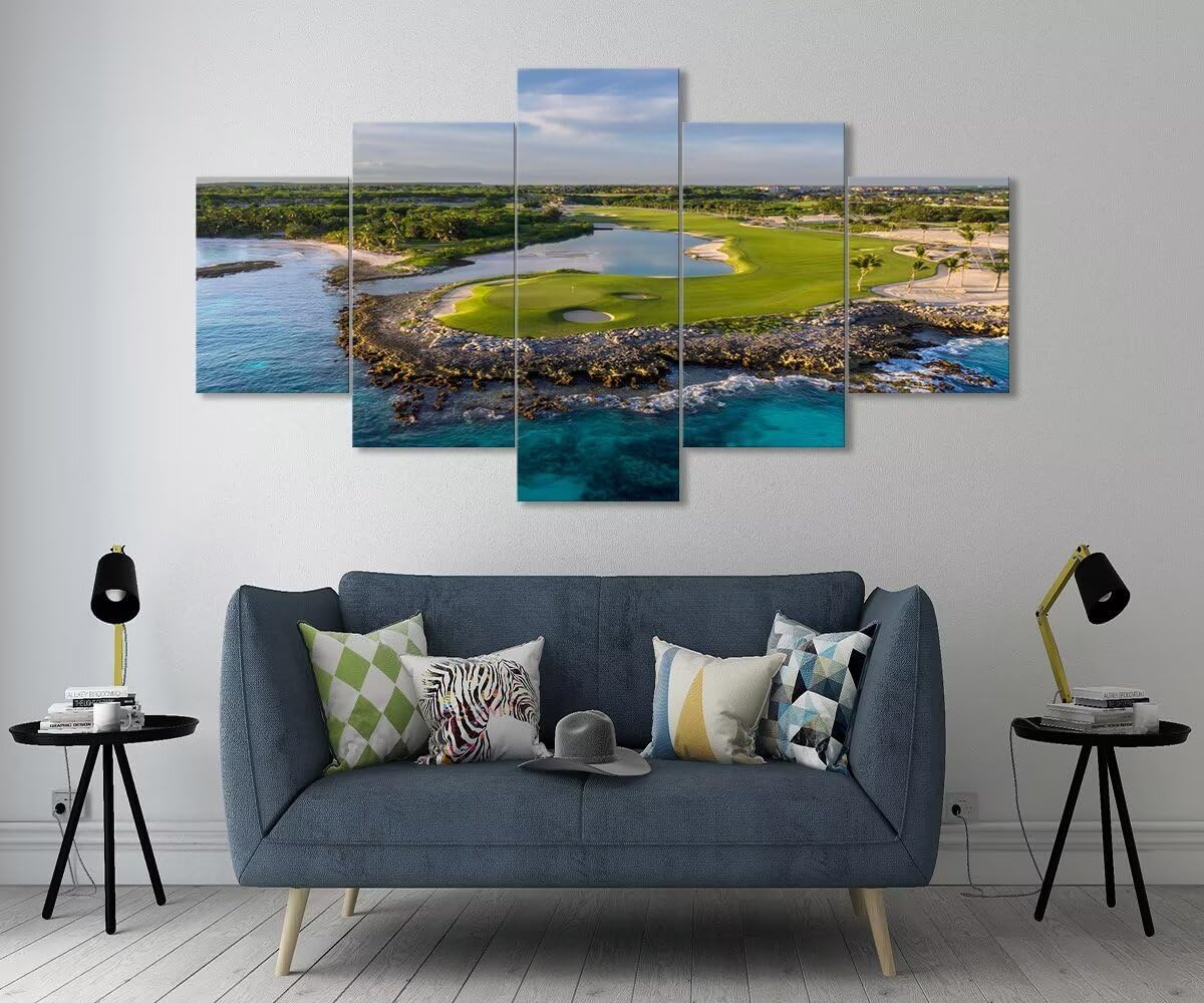 chenchenArt Punta Espada Golf Club Wall Art for Living Room Bedroom Bathroom Home Decorations Golf Course Pictures Posters Canvas Prints Modern Artwork Framed Ready to Hang(50''W x 24''H)
