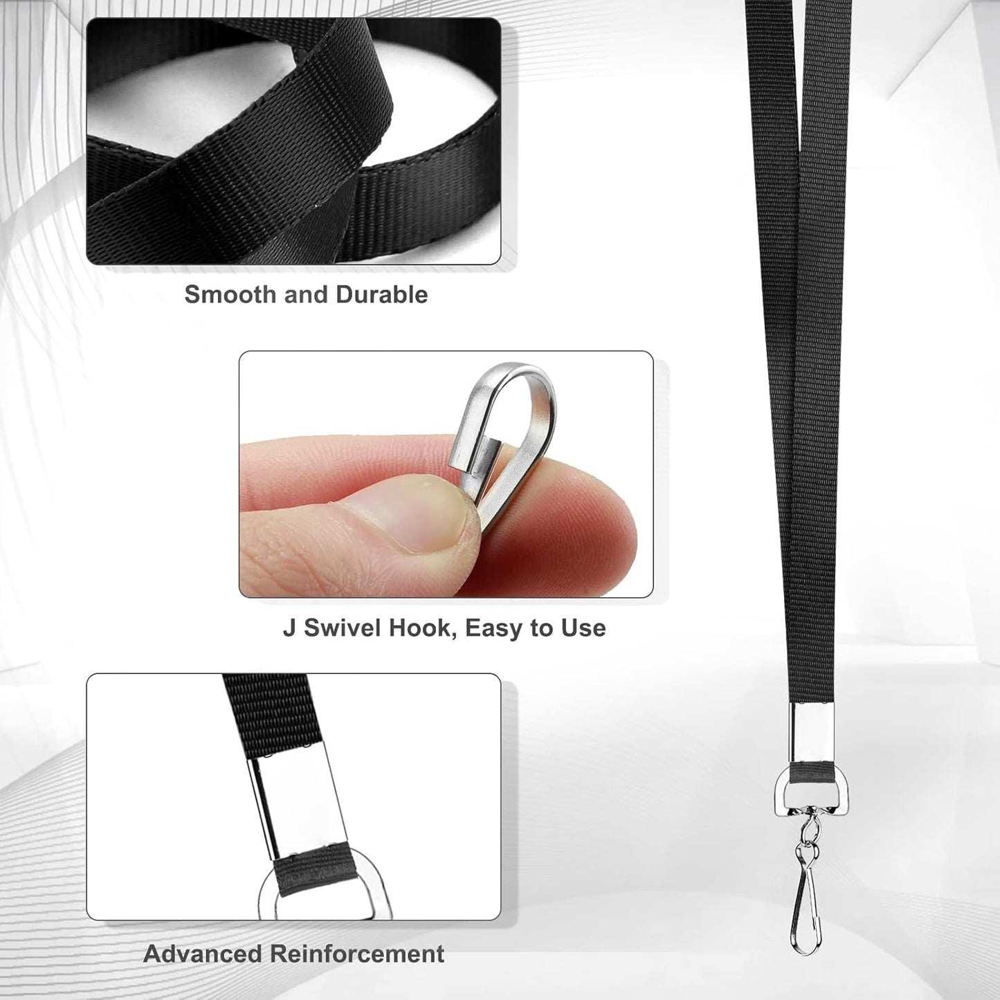 50 Pack Black Lanyard Bulk for ID Badge Holder - Durable Flat With Swivel Hook and Badge Clip