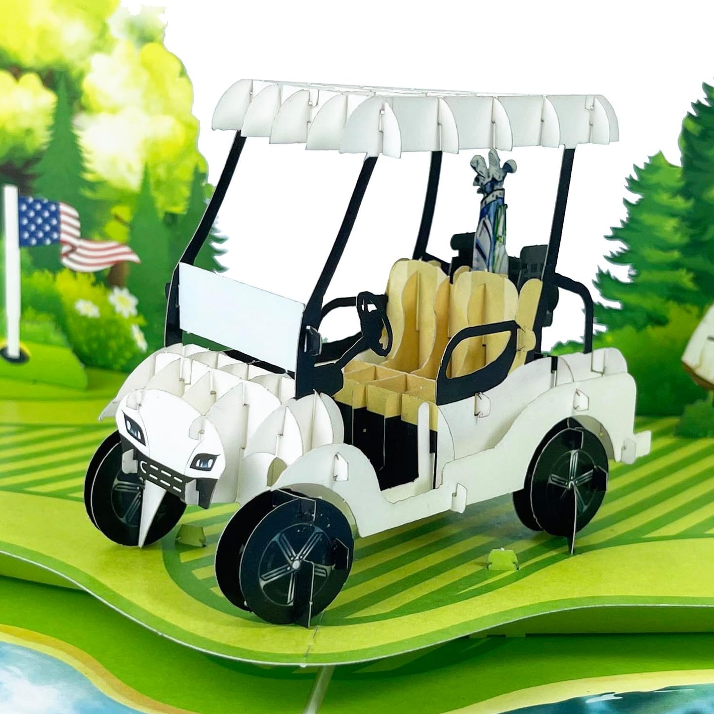 3D Golf Cart Popup Card - Handmade Paper Art for Birthday, Anniversary, Christmas, Father’s Day - Unique Greeting Card Gift for Him, Her, Mom, Dad, Son, Daughter, Husband, Boyfriend, Golfer