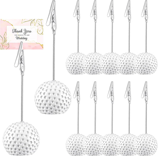 12pcs Golf Sports Ball Base Memo Clips with Alligator Clip, Resin Table Number Card Place Holders Photo Stand,Name Card Holder for for Office Menu Wedding Party Events Decoration
