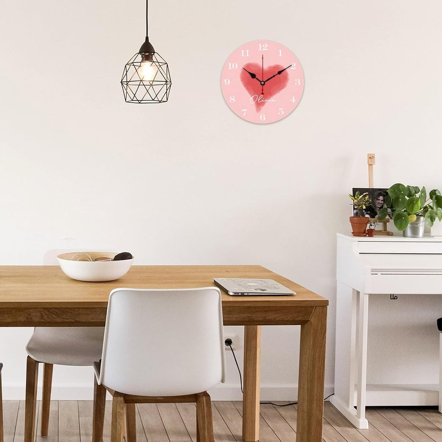 Red Heart Personalized Wood Wall Clocks Rustic Battery Operated 10 inch Non Ticking Kids Girls Name Wall Clock for Kids Rooms Boys Girls,Nursery Wall Clock,Custom Kids Clock with Name