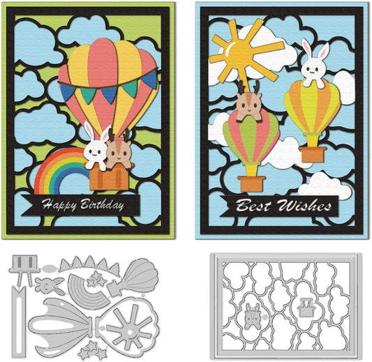 Cloud Background Cutting Dies Hot Air Balloon Card Making Die Cut Carbon Steel Die Cuts Stencils Card Scrapbooking Embossing Template for DIY Paper Craft Making Album Gift Invitation Decor