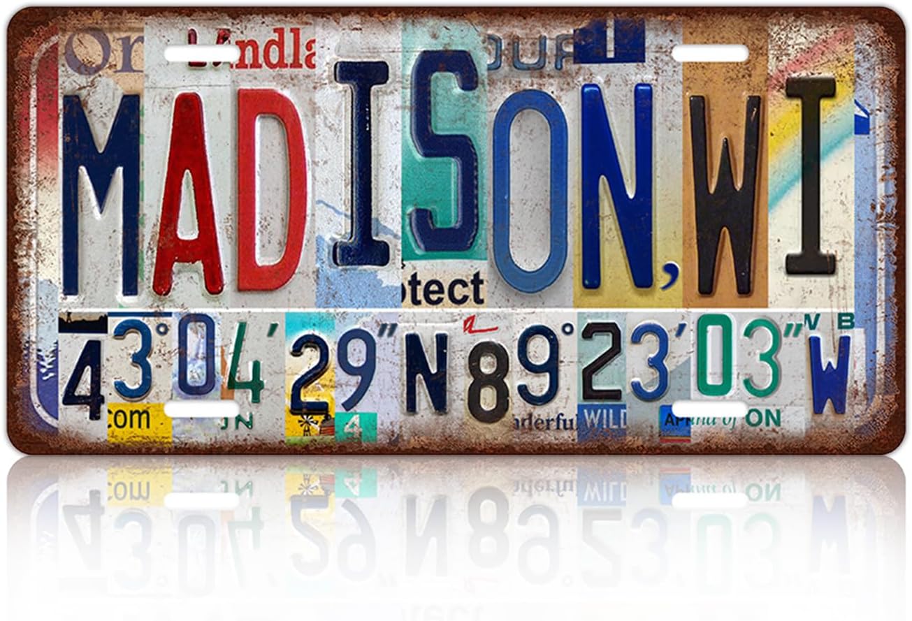 Vintage City Wall Decor Madison,Wi License Plate Metal Sign Tin Signs Poster