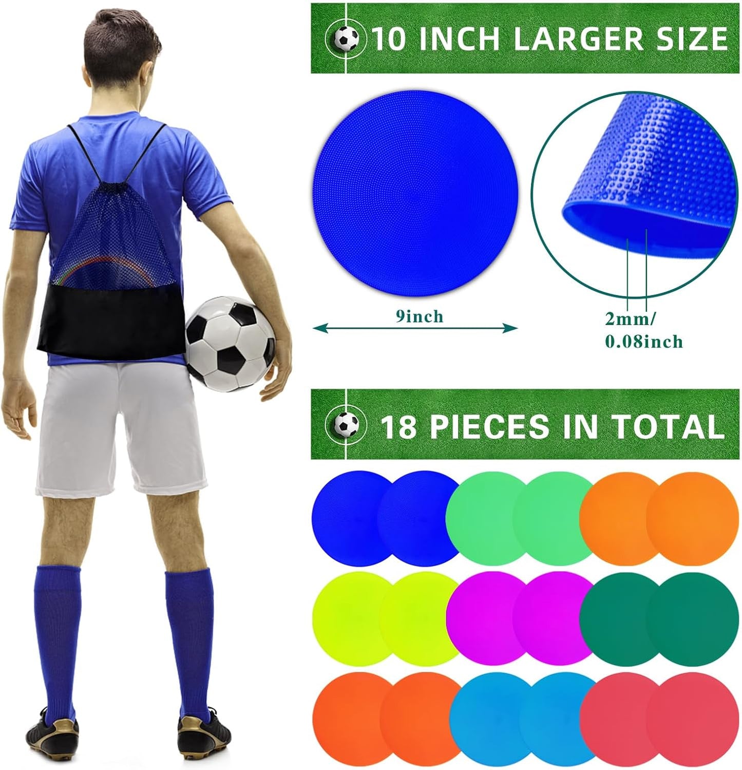 Poly Spot Markers 10 inch 12 Pcs Non-Slip Rubber Agility Training Markers Floor Dots Flat Field Cones for Football, Soccer, Basketball, School Exercise Drills, Dance Practice