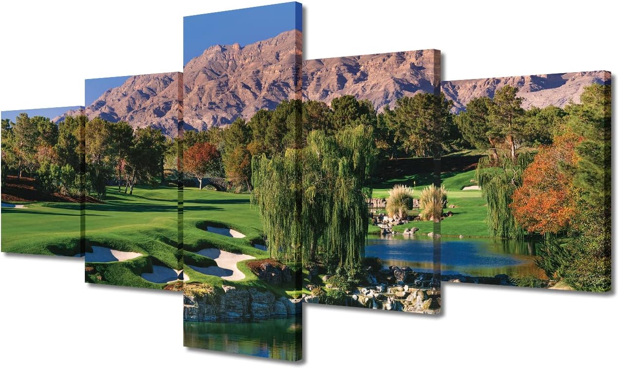 5 Panel American Nevada Wall Art Canvas Prints Shadow Creek Golf Course Home Decor Pictures Modern House Decor for Living Room Bedroom Office Wall Decorations Painting Framed Ready to Hang - 50"Wx24"H