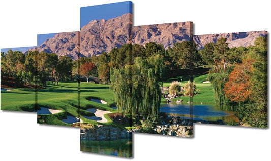 5 Panel American Nevada Wall Art Canvas Prints Shadow Creek Golf Course Home Decor Pictures Modern House Decor for Living Room Bedroom Office Wall Decorations Painting Framed Ready to Hang - 50"Wx24"H