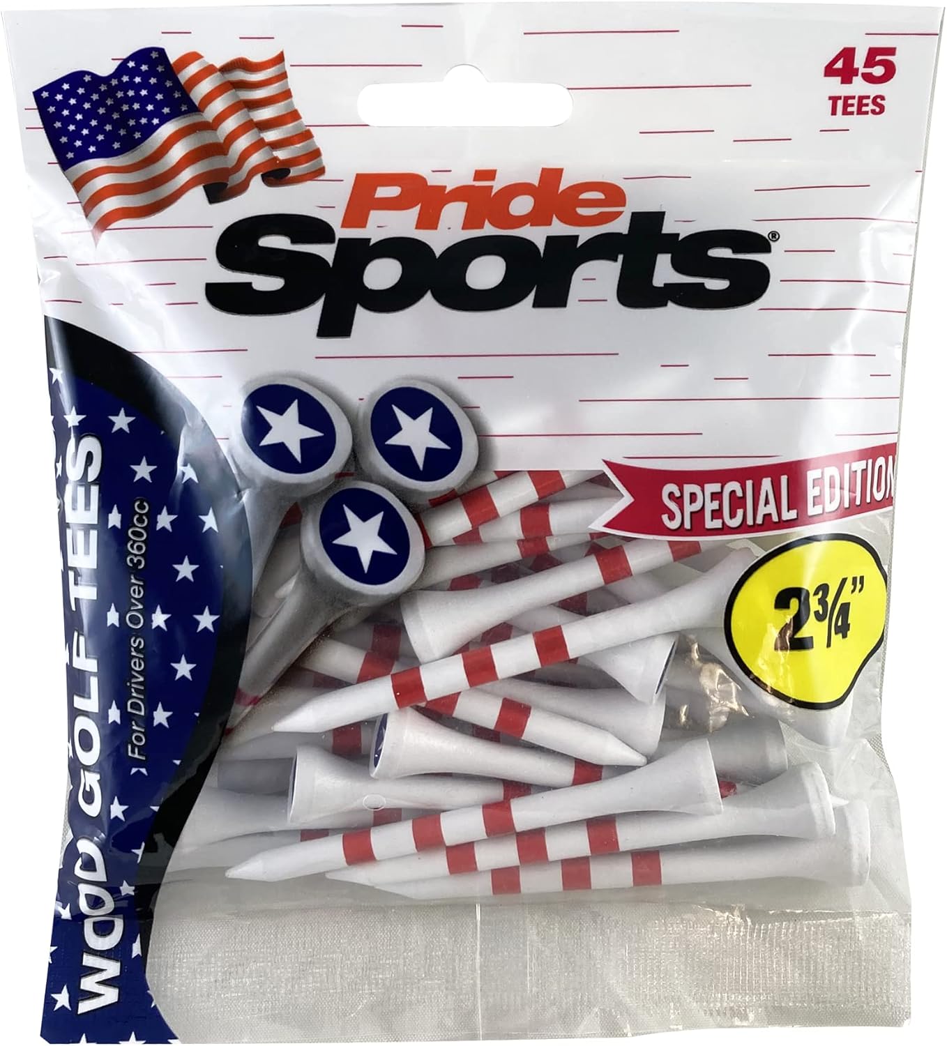 PrideSports 2-3/4" Star & Stripes Tees, White,PS23445STAR