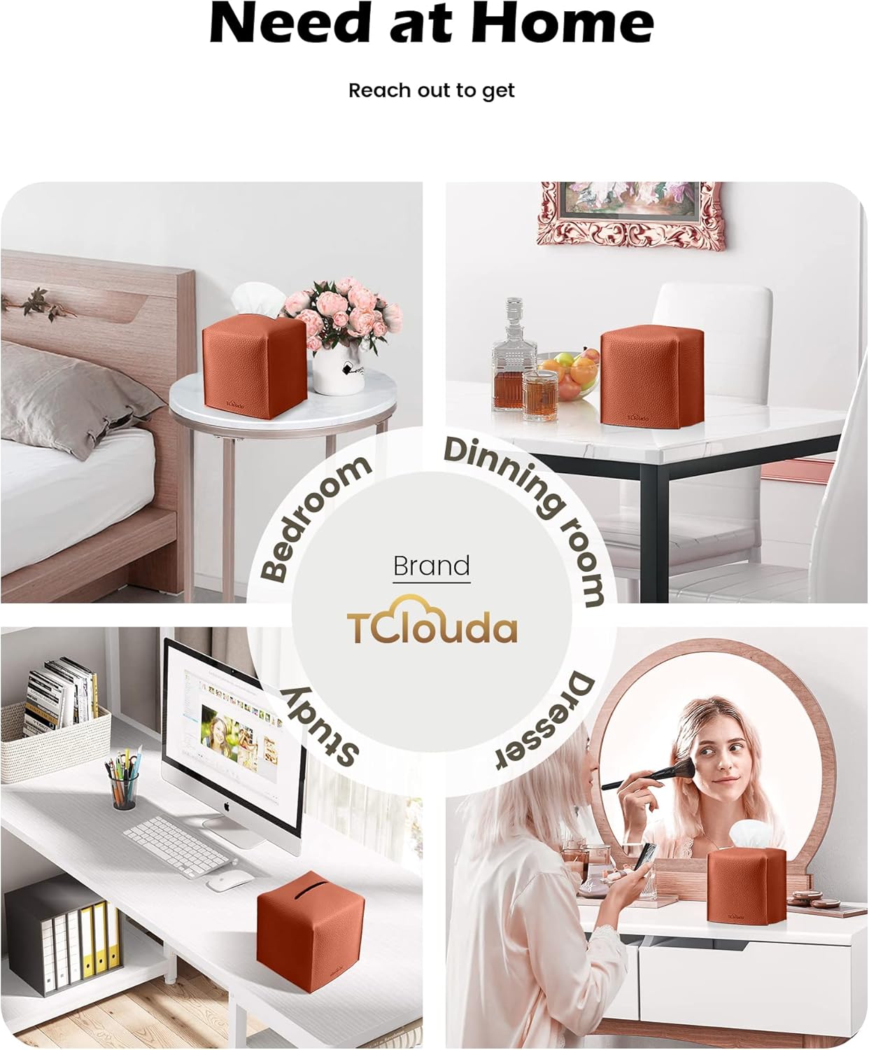 Tissue Box Cover for PU Leather, Modern Simple Solid Color Holder Square Tissue Bag, Ideal for Bathrooms,Office,Car,Outdoor Tent,Dining Table,5"X5"X5", Single Dry Rose