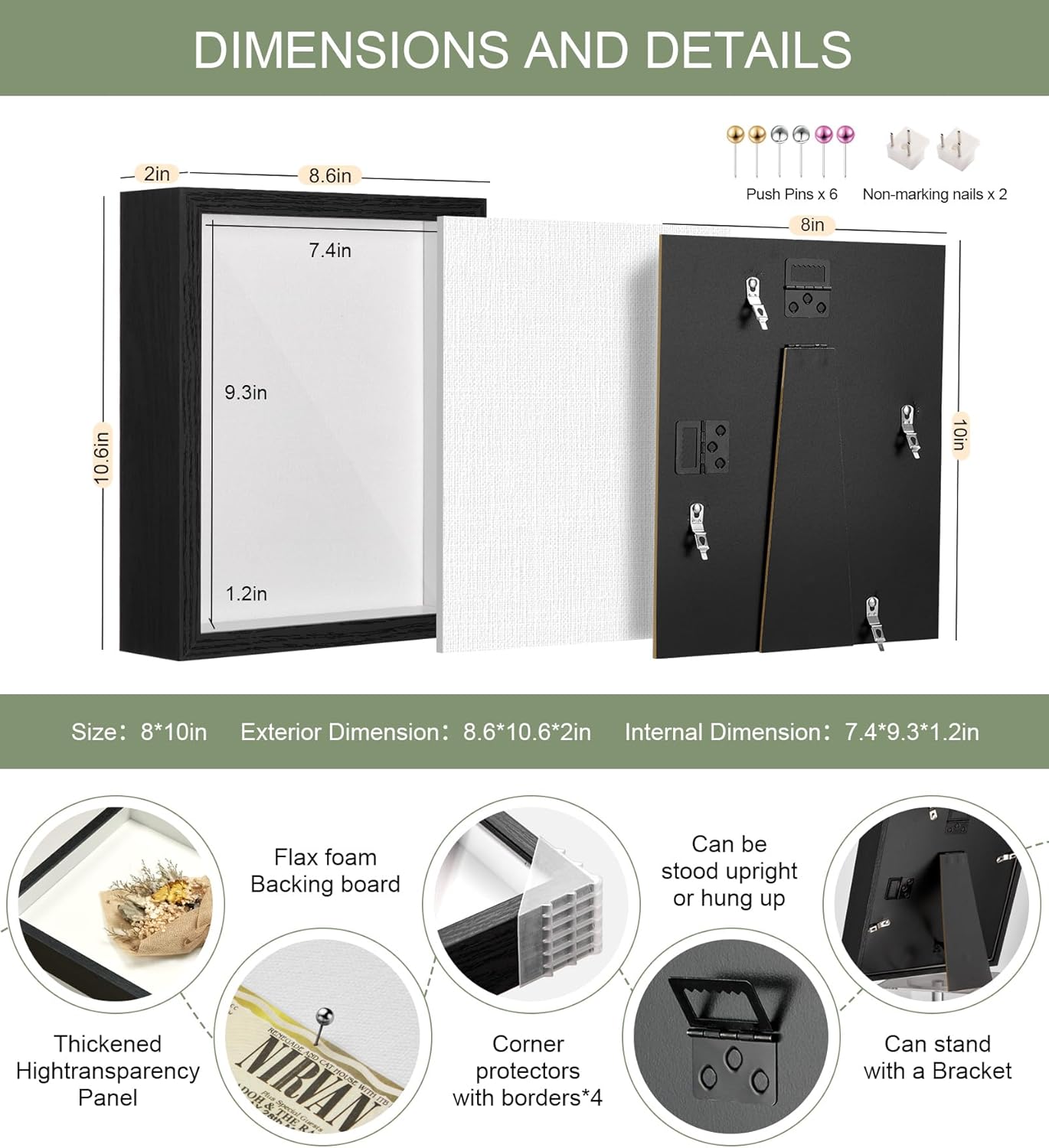 8x10 Shadow Box Display Case Picture Frame with Soft Linen Back,Large Deep Black Shadow Box 8x10 for Flowers Medal Display Case Jersey pet Graduation Memorabilia Baby Ltems Crafts Photos