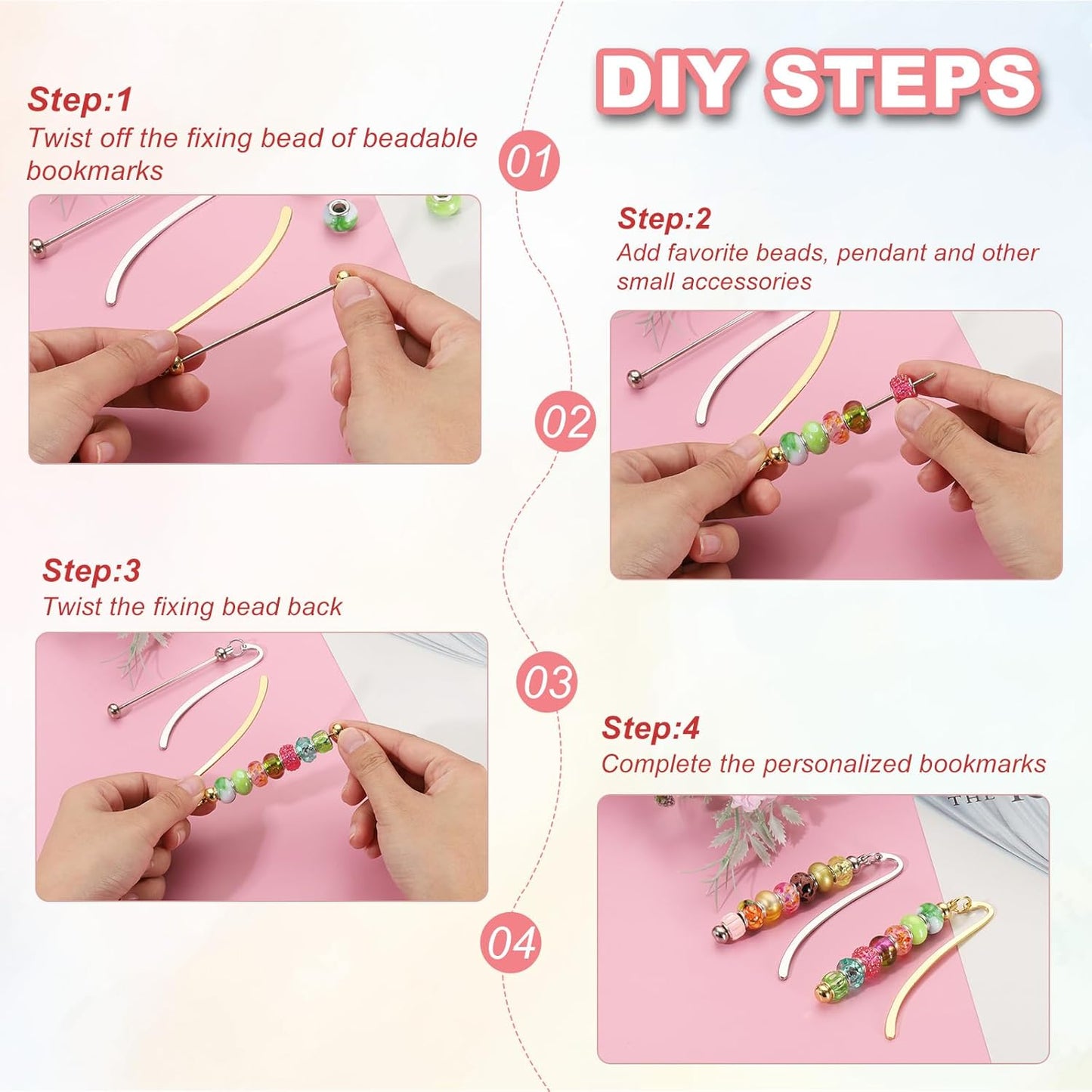 PATIKIL Beadable Bookmarks, 10 Pcs Beaded Bookmark DIY Metal Blank Bar Bulk for Bookmark DIY Making Craft, Beading Pendant Charm, Dark Pink