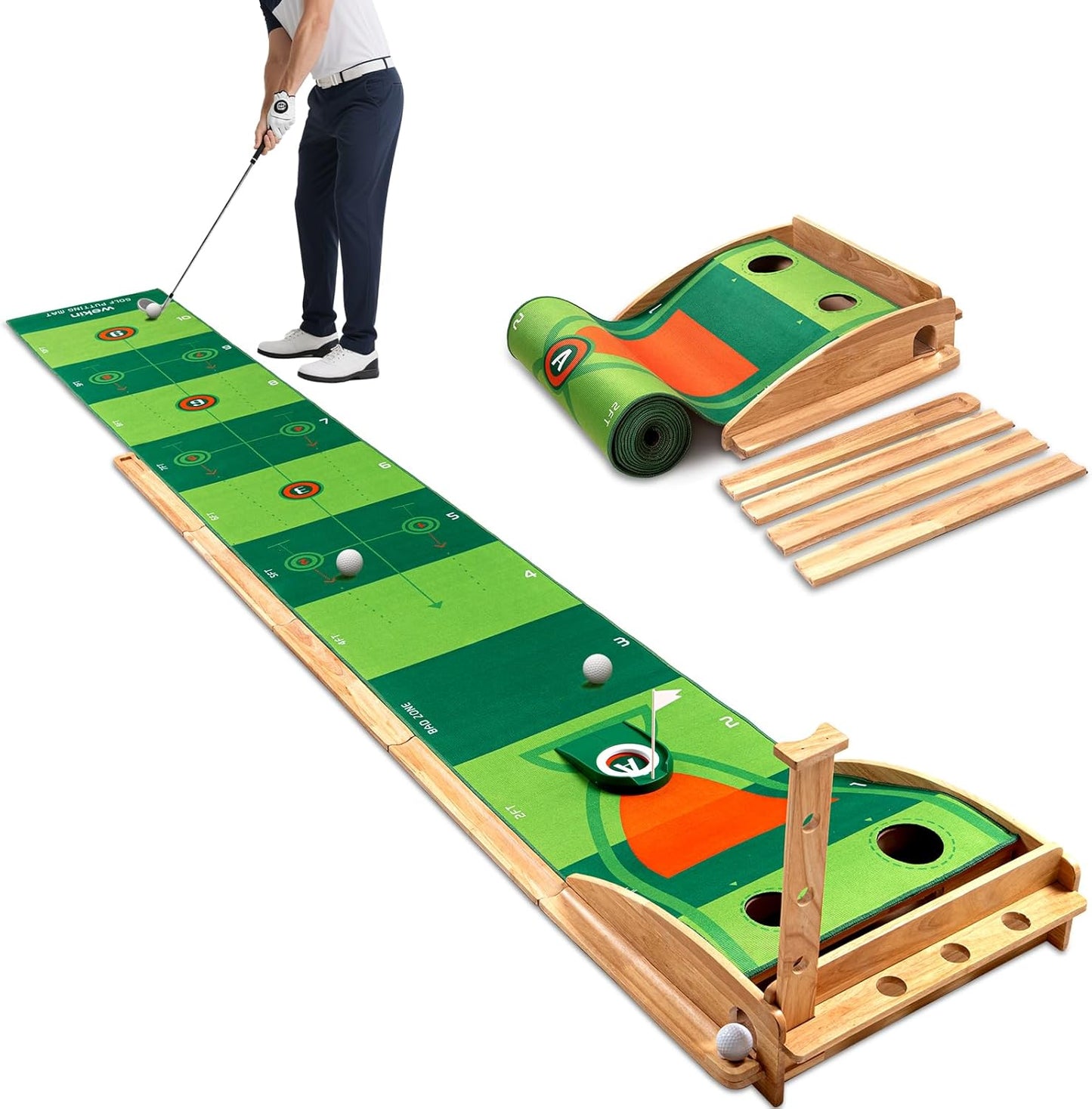 Wekin Indoor Putting Green with Auto Ball Return,11 Foot Golf Practice Putting Mat,Ideal Training Putting Mat for Beginners & Advanced Players