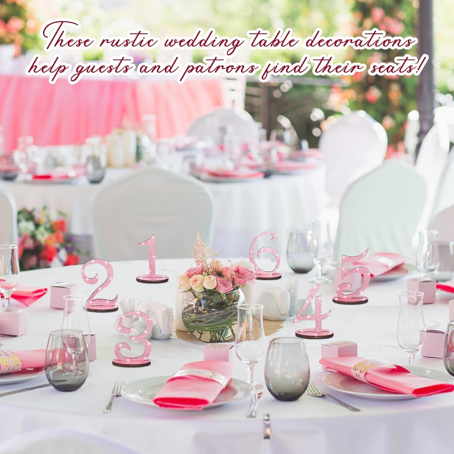 Glitter Table Numbers 1-25 Wooden Table Numbers for Wedding Reception Standing Seat Place Cards with Holder Base for Wedding Party Event Catering Receptions Banquets(Rose Gold)