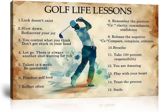 Golf Wall Art Life Lessons Inspirational Quote Pictures Vintage Poster Motivational Painting Prints Artwork for Living Room Office Club Bedroom Home Decorations Framed Ready to Hang (18 x 24 inch)