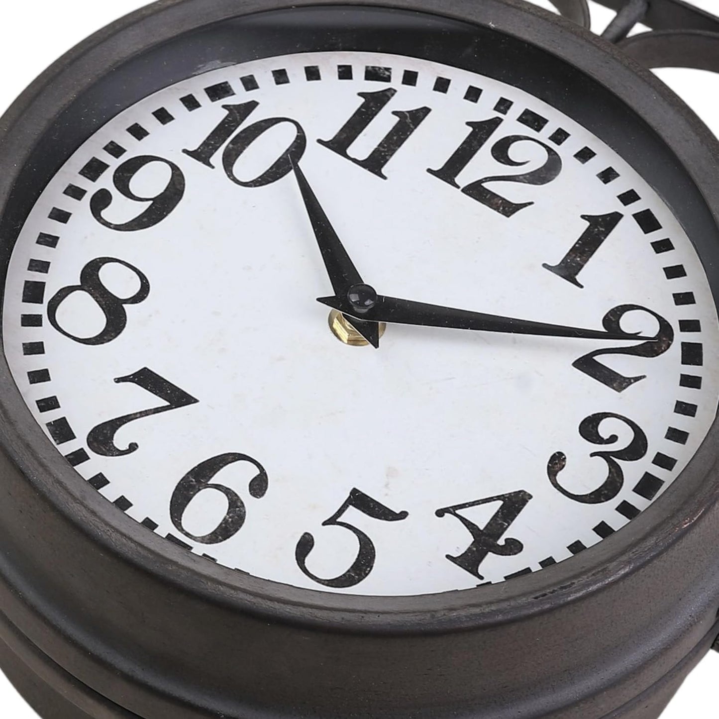 Metal Double Sided Hanging Clock with Retro Grey Sturdy Frame,Glass Lens,Silent Quartz Movement, Indoor/Outdoor Double-Sided Decorative Wall Clock for Home Décor Farmhouse Station Office Garden