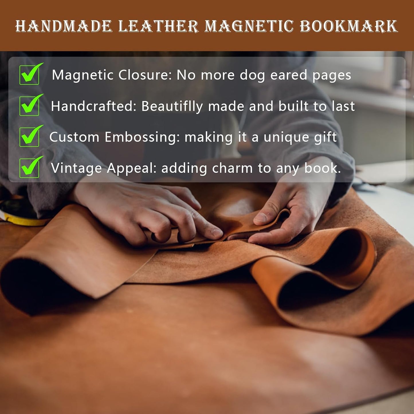 Handmade Personalized Leather Magnetic Bookmark - Custom Initial Letter Design with 26 Alphabet Choices - Durable Bookmark for Readers, Book Lovers, Women & Kids