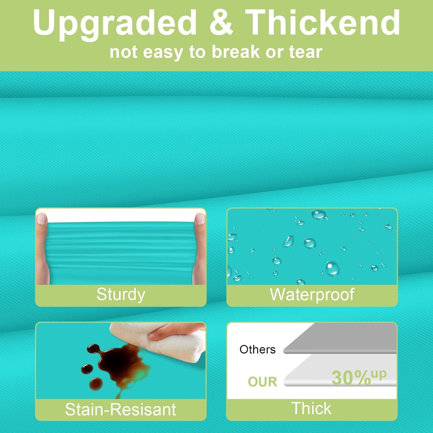 QIKSION Plastic Table Cloth Disposable 2 Pack, 54 x 108 Inch Tablecloths for Rectangle Tables, Aqua Blue Plastic Table Cover