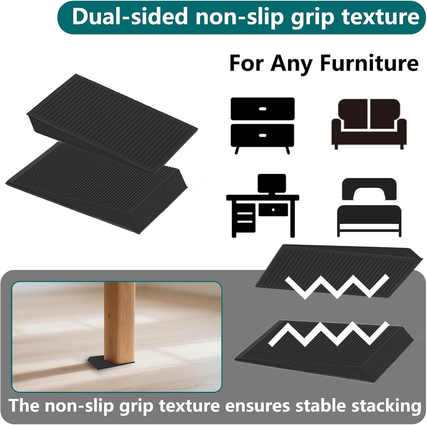 Furniture Levelers, 20Pcs Flexible Multi-Purpose Rubber Shims for Leveling - Prevent from Wobbling for Furniture Toilet (Black)