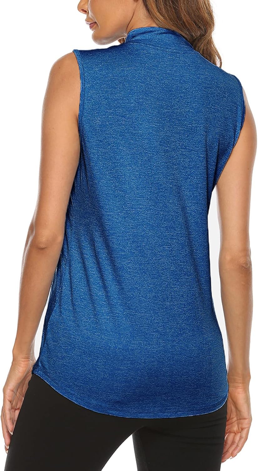 Koscacy Women's Sleeveless Golf Tennis Polo Shirts Zip Up Dry Fit Workout Tank Tops Athletic Shirt