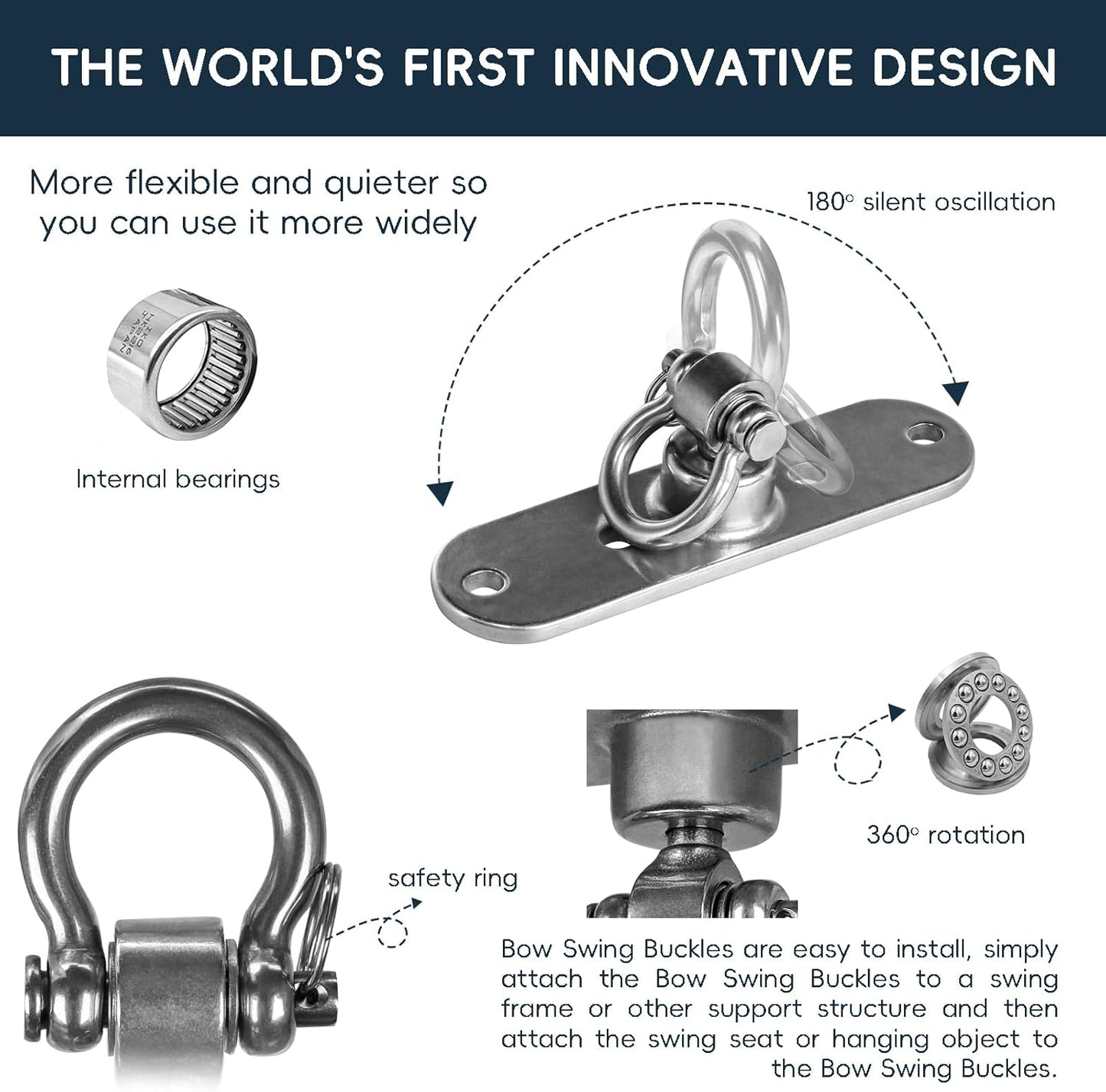 Heavy Duty Stainless Swing Hanger with Smooth Swing Bearings 180°+360°, 1500 lb Capacity for Indoor Outdoor Playground Yoga Hammock Chair Sandbag Porch Swing Bag