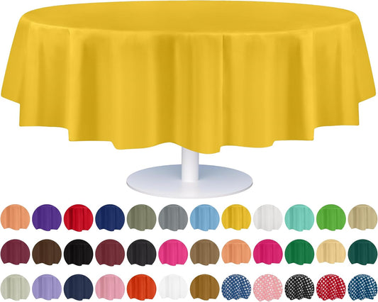 Grandipity 12 Pack Premium Disposable Plastic Tablecloth 84" Inch Decorative Round Table Cover - Yellow