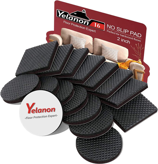 Yelanon Non Slip Furniture Pads -16 pcs 2” Furniture Grippers Hardwood Floors, Non Skid for Furniture Legs,Self Adhesive Rubber Feet, Anti Slide Furniture Floors Protectors for Keep Couch Stoppers