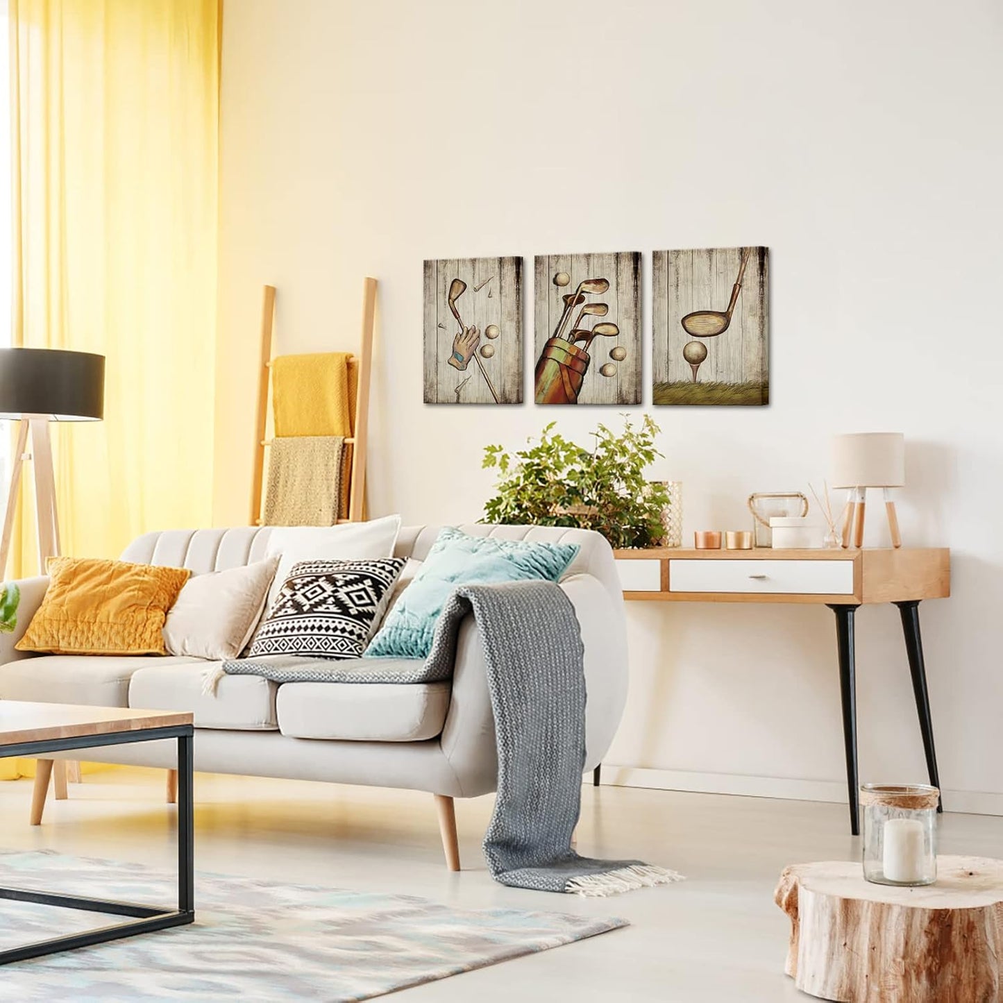 SkenoArt 3 Piece Sport Wall Art Vintage Golf Balls Painting Picture Prints Brown Poster Canvas Artwork Home Gym Office Man Bedroom Decoration Ready to Hang Gifts for Golf Lovers