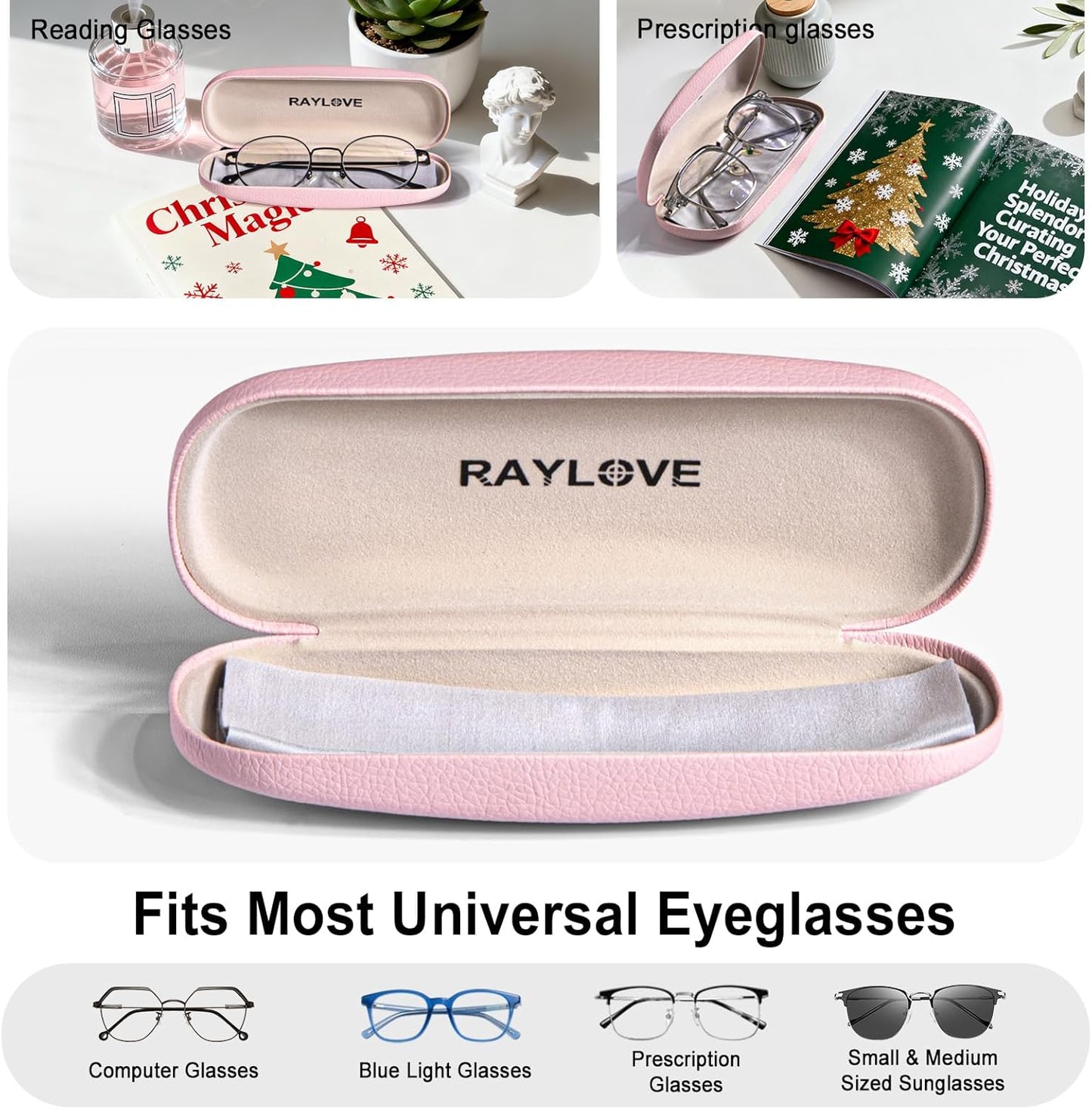 RayLove Glasses Case, Unisex Hard Shell Eyeglass Case, PU Leather Protective Hard Eye Glasses Cases with Eyewear Accessories