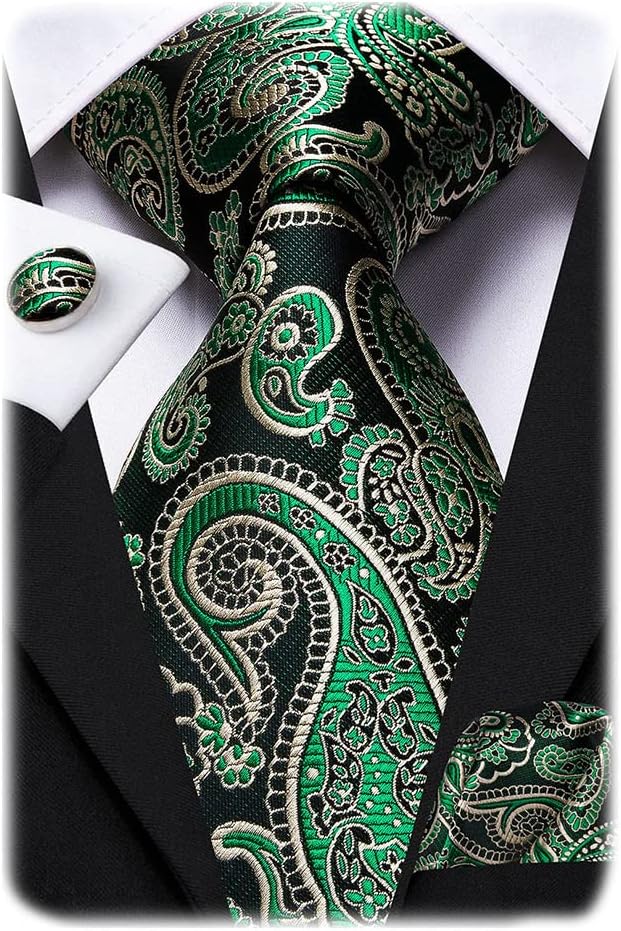 Hi-Tie Men 63inches Tie Set Extra Long Necktie Paisley Tie Pocket Suqare Cufflinks Big and Tall Men Tie