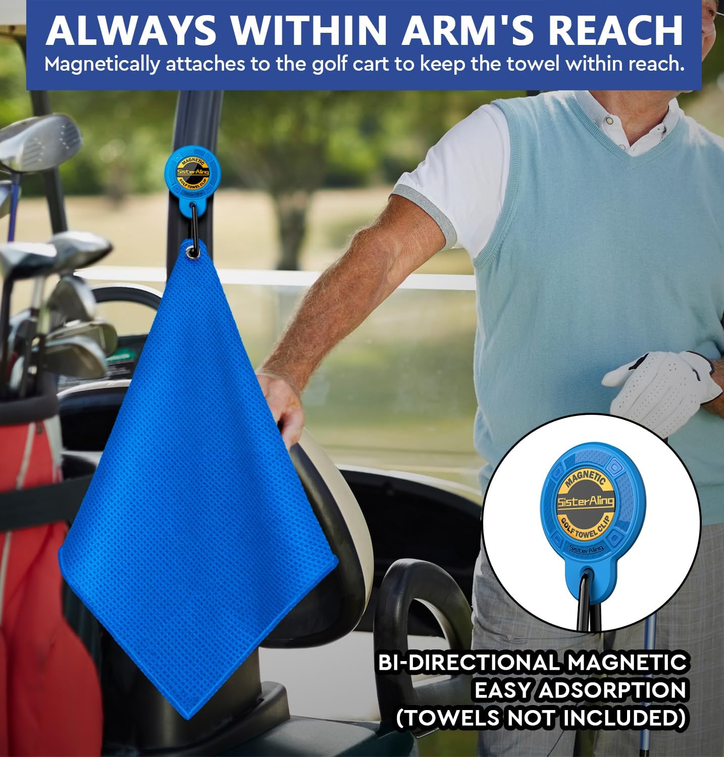 Magnetic Clip for Golf Towel,Removable Industrial Magnetic Accessories Design for Strong Hold to Golf Carts or Clubs (2, Blue)