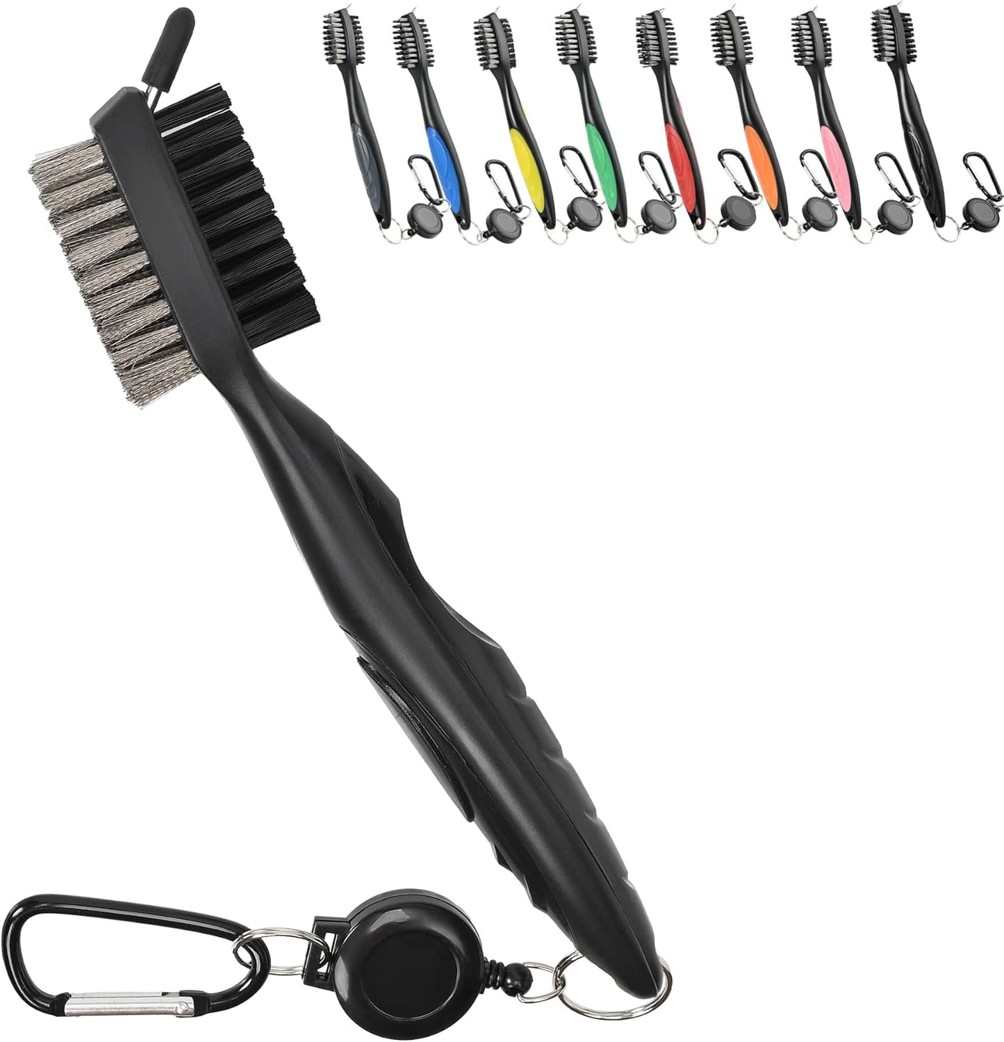 Mile High Life Golf Club Brush, Club Groove Cleaner with 2 Ft Retractable Extension Cord and Aluminum Carabiner, Golf Bag Accessories for Men and Women
