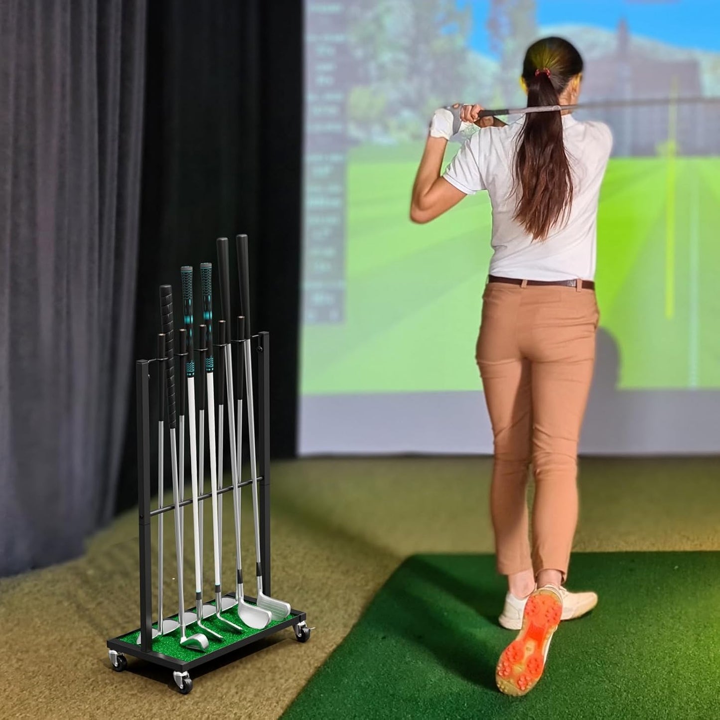 OYEAL Golf Club Holder Stand, Golf Ball Holder Display for 10 Cues, Golf Club Storage Organizer for Garage, Home Club Simulator, Golf Accessories/Gifts for Men Golfers, Black