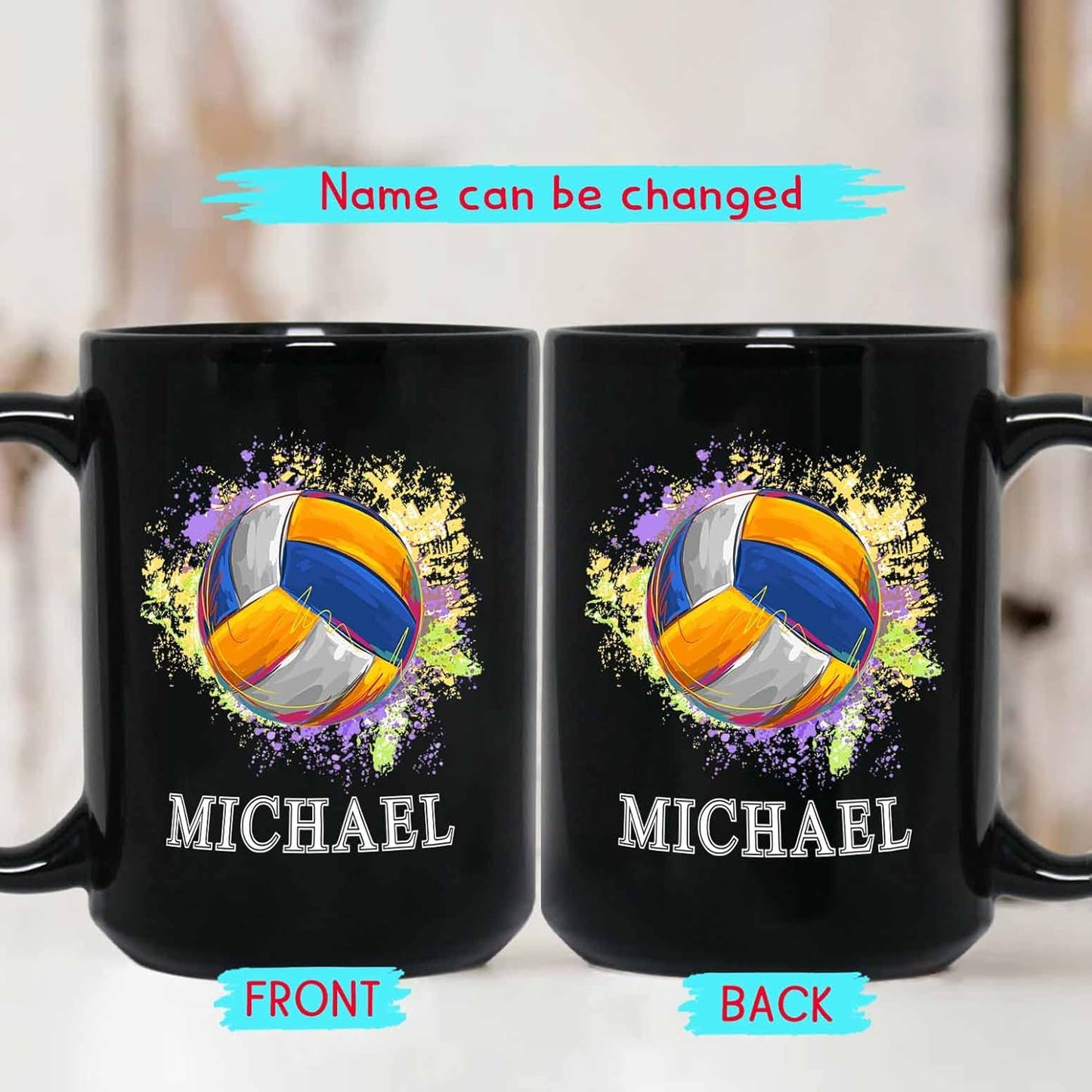 Personalized Black Coffee Mugs With Choose Name, Custom Volleyball Travel Mug Gifts For Team Coach, Volleyball Lovers - 11 Oz, 15 Oz Pride Mug