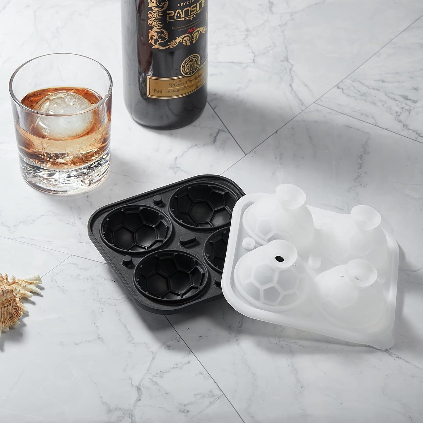 Silicone Soccer Ball Ice Cube Mold Fun Shapes, Novelty Soccer Gifts, 2.2" Large Craft Round Sphere Ice Ball Molds For Game Day, Whiskey, Cocktails, Bourbon