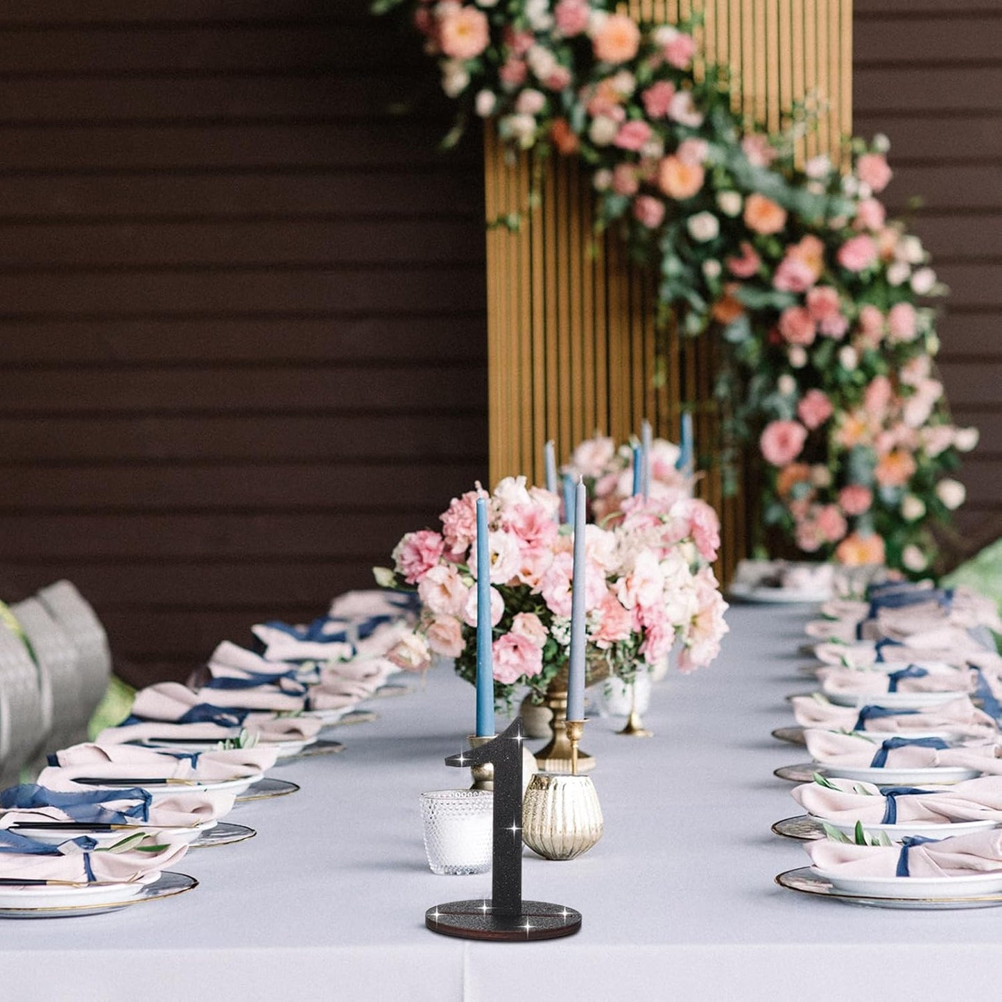 Glitter Table Numbers 1-25 Wooden Table Numbers for Wedding Reception Standing Seat Place Cards with Holder Base for Wedding Party Event Catering Receptions Banquets(Black)