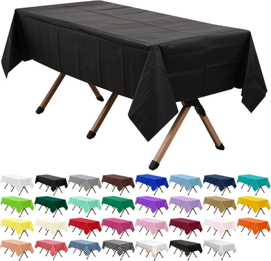2 Pack Black Premium Plastic Tablecloth Rectangle 54 x 108 Inches Reusable Onyx Black Decorative Table Cover for Dining, Wedding, Party, Indoor and Outdoor use