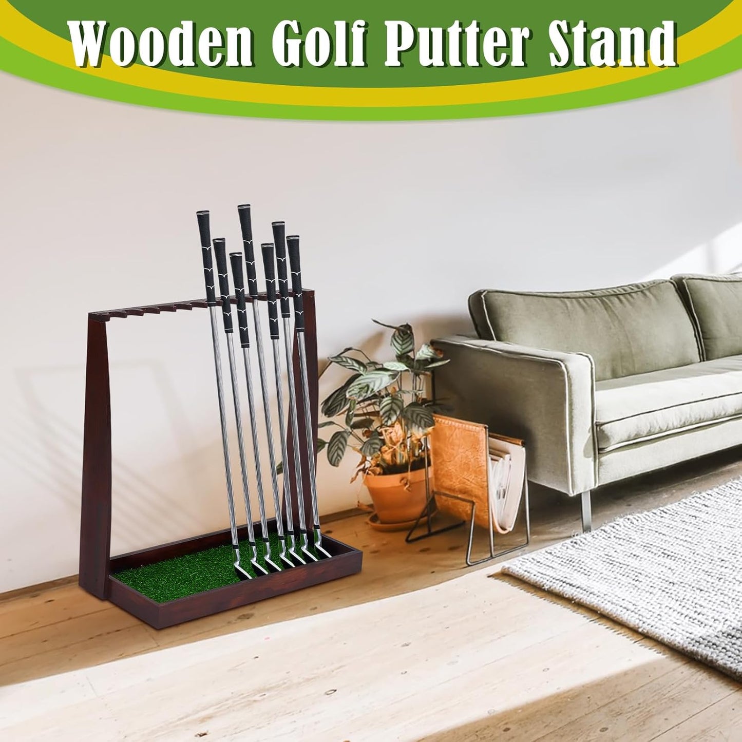 Lenwen Wooden Golf Putter Stand Golf Club Holder Stand Wooden Display Rack Floor Display Rack Club Organizer for Storage Sports Indoor Home Office Simulator Garage