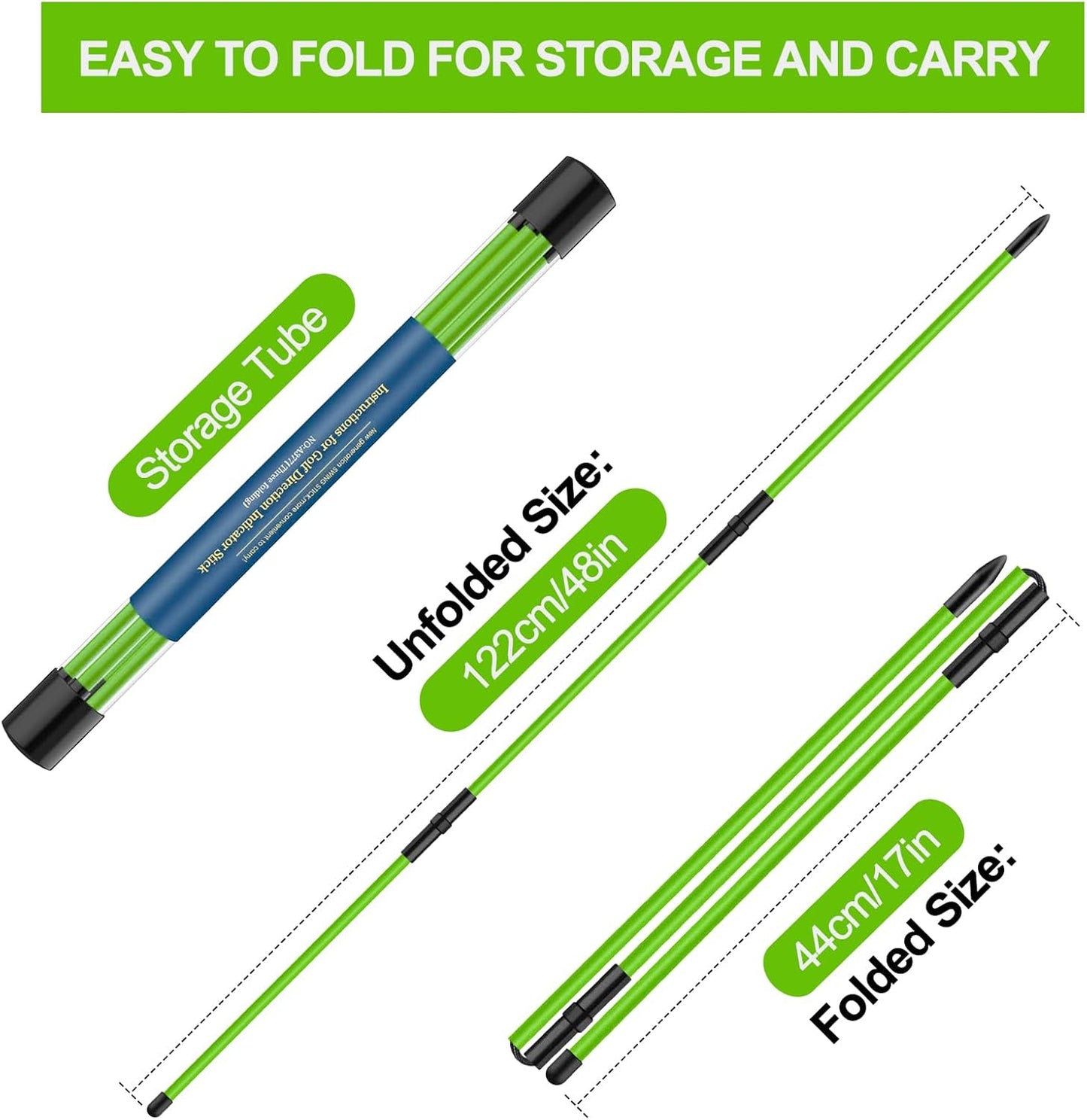 Golf Alignment Sticks 2 Pack,Golf Alignment Rods Upgraded 48" Collapsible Golf Practice Sticks Golf Training Aid for Aiming,Putting,Golf Training Sticks with Clear Tube Case