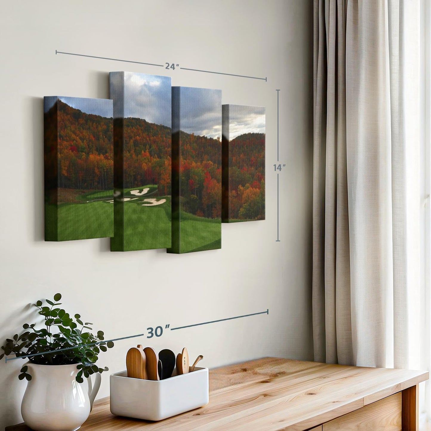 Elephant Stock Autumn Golf Course Wall Art - Horizontal Canvas - 4-Piece Living Room Wall Decor - Photography Sports Canvas Print - Blue and Orange Decor for Wall - 24" X 14"