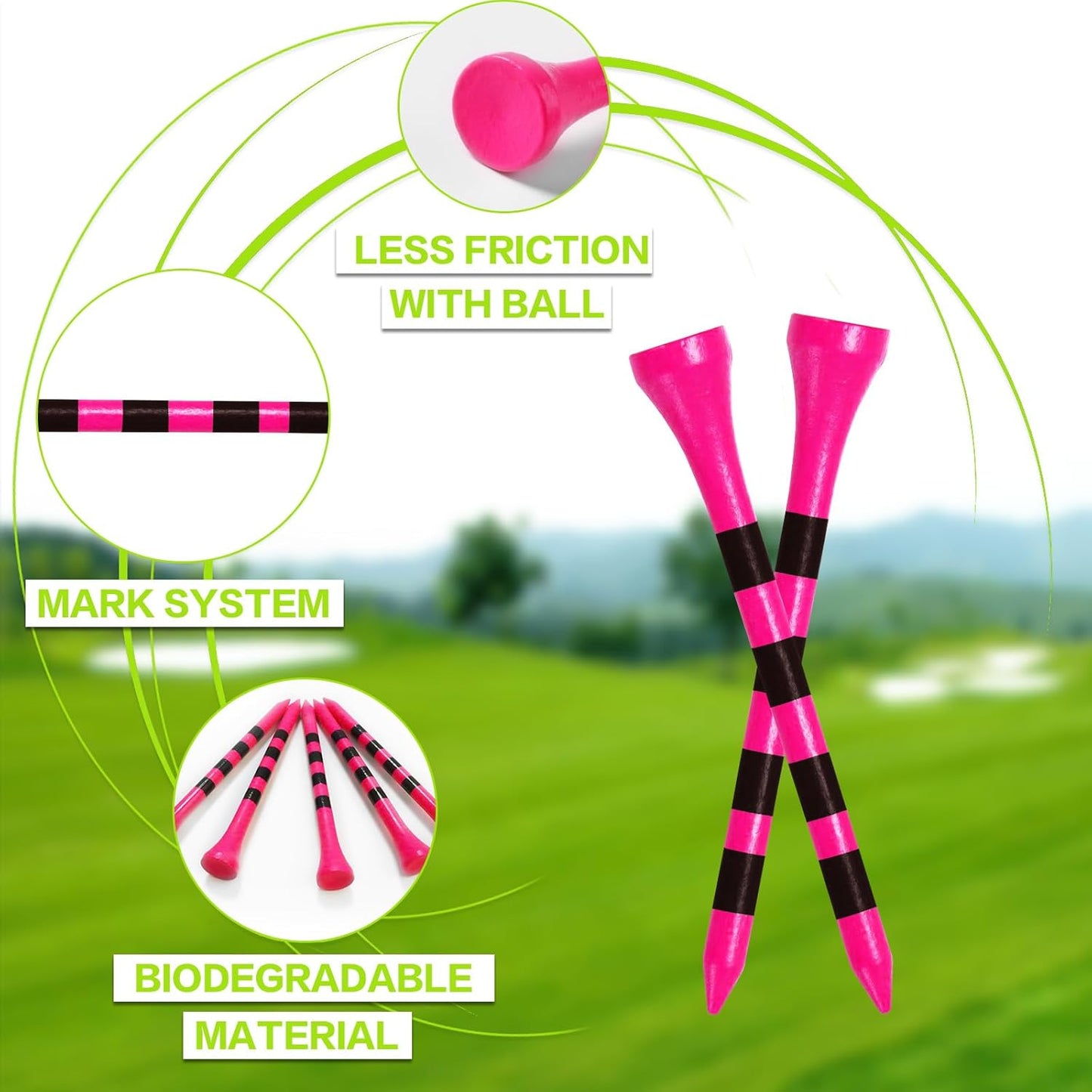 FINGER TEN Golf Tees Wood 3 1/4 2 3/4 Inch Wooden Bamboo 50/120 Count, Durable Biodegradable Colored Bulk Tee 70mm 83mm